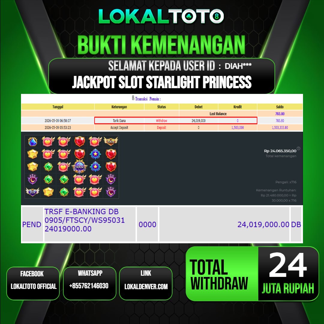 LOKALTOTO JACKPOT SLOT STARLIGHT PRINCESS RP.24.000.000.,- LUNAS USER ID  : DIAH***