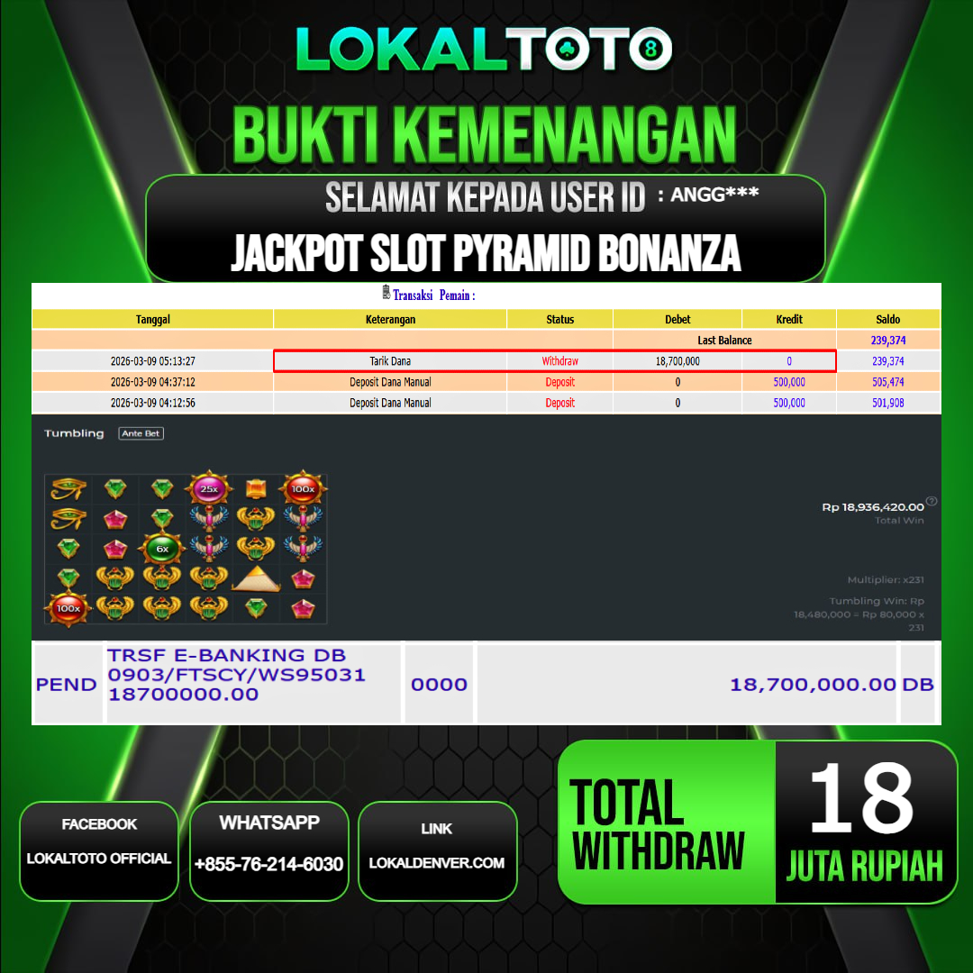 LOKALTOTO JACKPOT SLOT PYRAMID BONANZA RP.18.000.000.,- LUNAS USER ID  : ANGG***