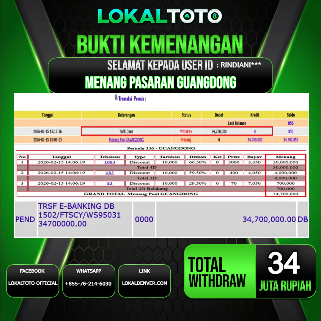 LOKALTOTO JACKPOT PASARAN GUANGDONG RP.34.000.000.,- LUNAS USER ID  : RINDIANI***