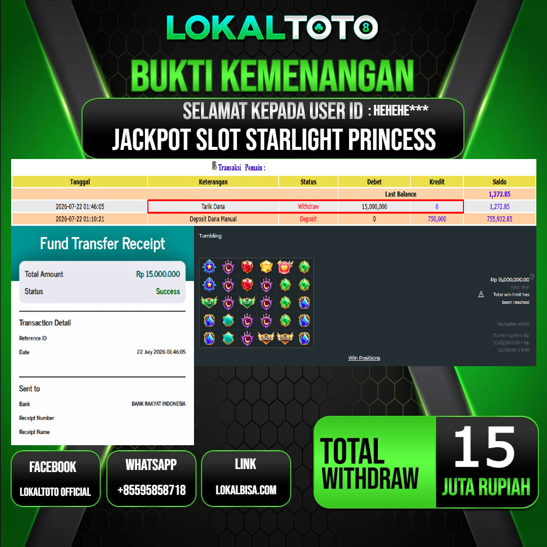 LOKALTOTO JACKPOT SLOT STARLIGHT PRINCESS RP.15.000.000.,- LUNAS USER ID : HEHEHE***