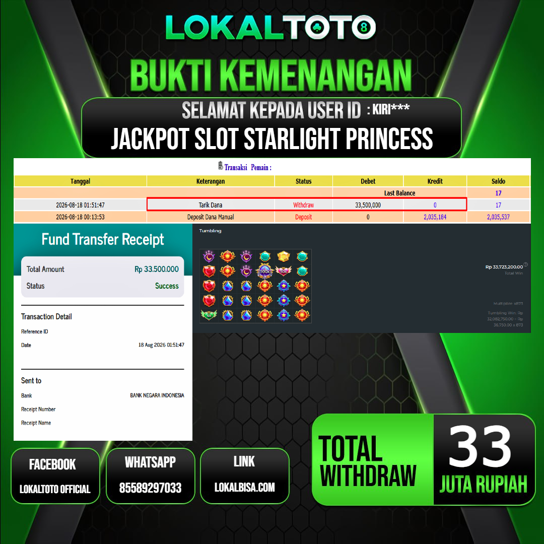 LOKALTOTO JACKPOT SLOT STARLIGHT PRINCESS RP.33.000.000.,- LUNAS USER ID :  KIRI***