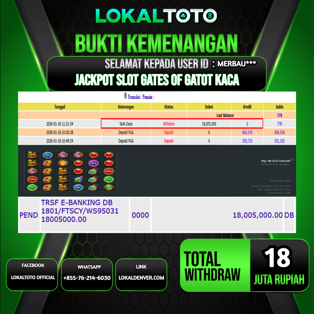 LOKALTOTO JACKPOT SLOT GATES OF GATOT KACA RP.18.000.000.,- LUNAS USER ID  : MERBAU***