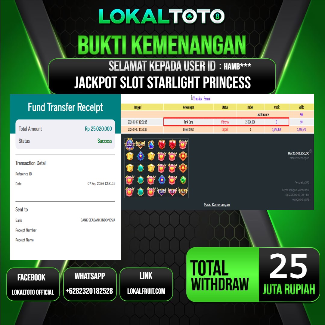 LOKALTOTO JACKPOT SLOT STARLIGHT PRINCESS RP.25.000.000.,- LUNAS USER ID : HAMB***