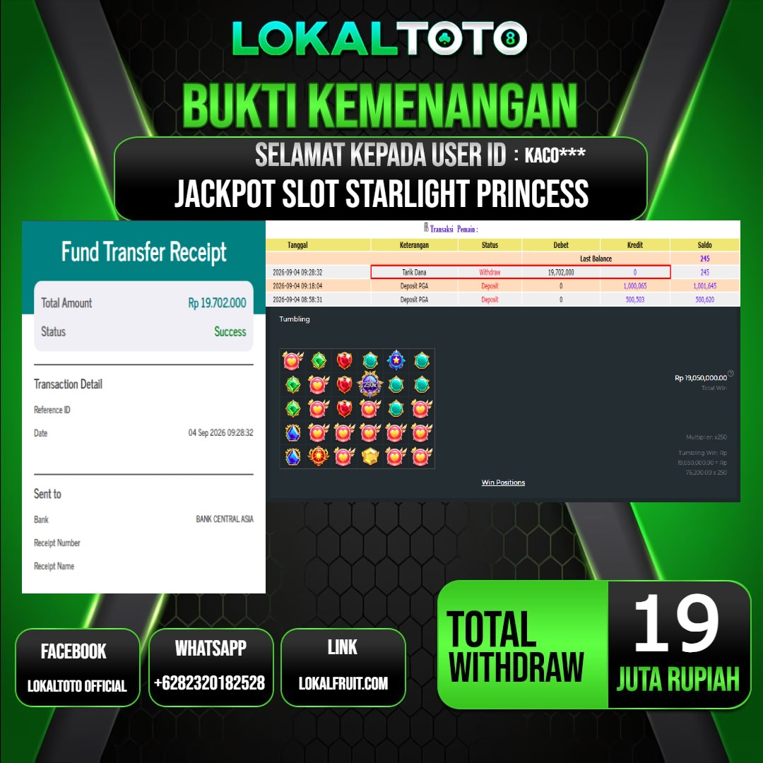 LOKALTOTO JACKPOT SLOT STARLIGHT PRINCESS RP.19.000.000.,- LUNAS USER ID : KACO***