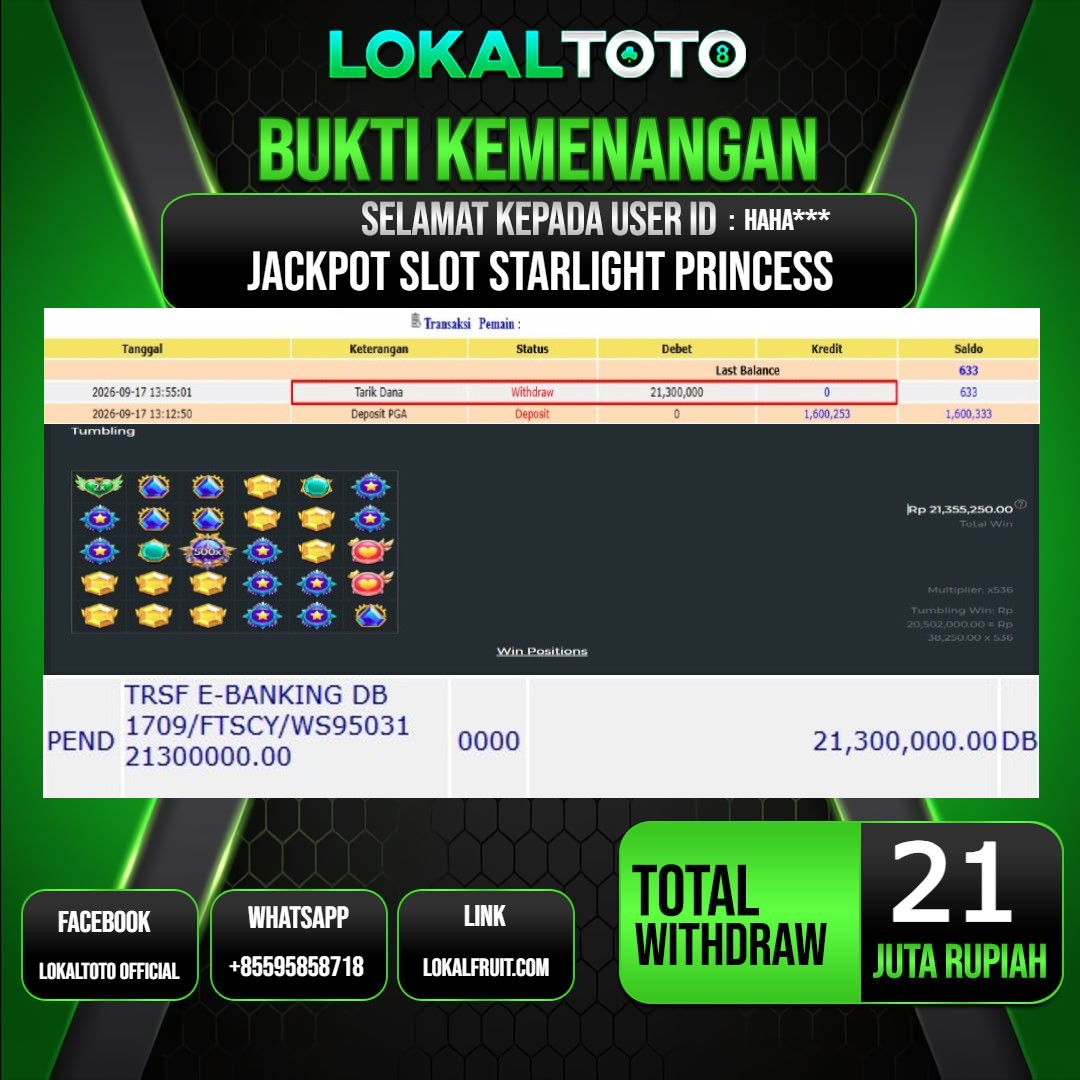 LOKALTOTO JACKPOT SLOT STARLIGHT PRINCESS RP.21.000.000.,- LUNAS USER ID : HAHA***