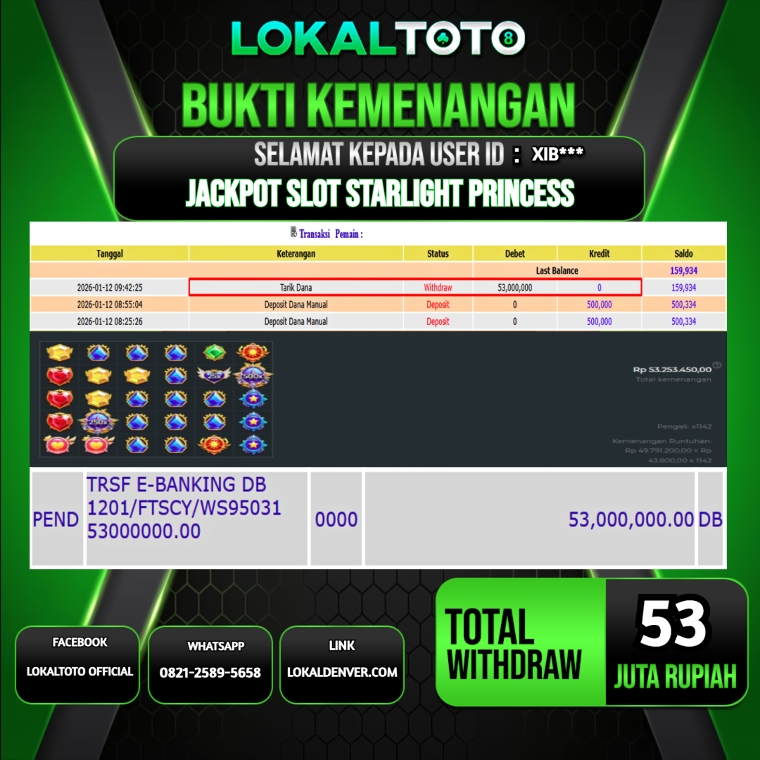 LOKALTOTO JACKPOT SLOT STARLIGHT PRINCESS RP.53.000.000.,- LUNAS USER ID  : XIB***