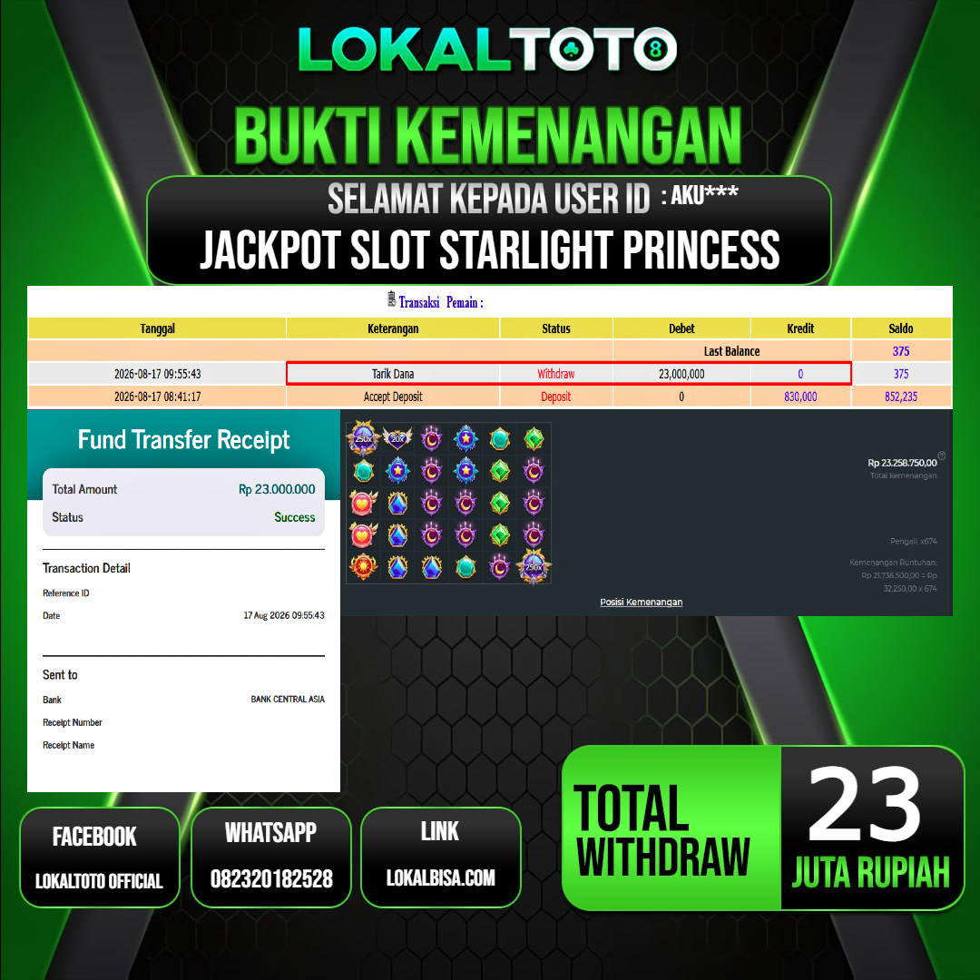 LOKALTOTO JACKPOT SLOT STARLIGHT PRINCESS RP.23.000.000.,- LUNAS USER ID : AKU***