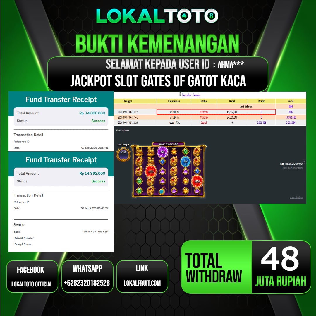 LOKALTOTO JACKPOT SLOT GATES OF GATOT KACA RP.48.000.000.,- LUNAS USER ID : AHMA***