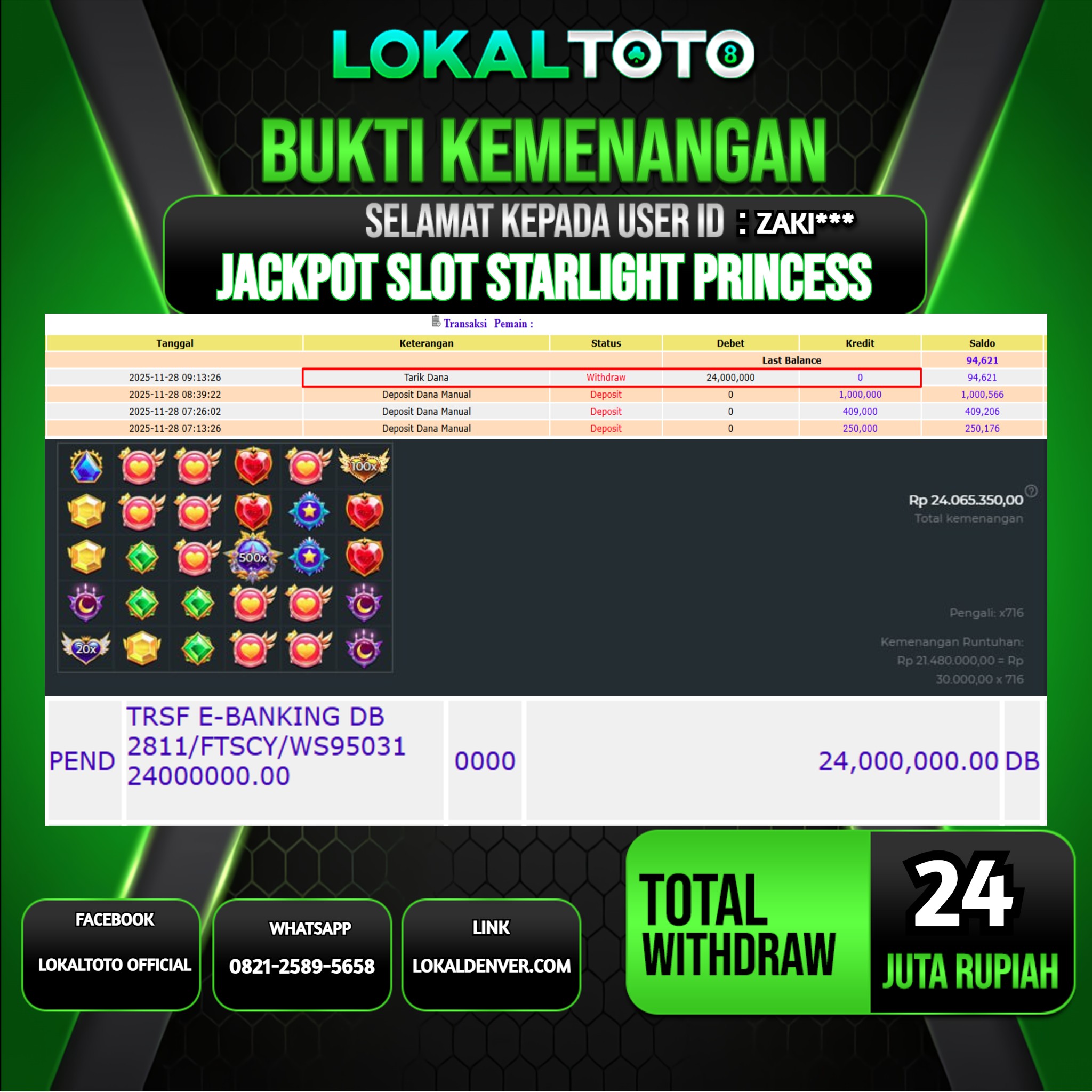 LOKALTOTO JACKPOT SLOT STARLIGHT PRINCESS RP.24.000.000.,- LUNAS USER ID  :  ZAKI***